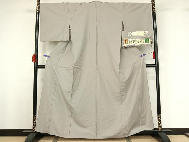 平和屋着物▽本場真綿絢結城紬 単衣 絹鼠色 証紙付き 正絹 逸品 AABG7039jh
