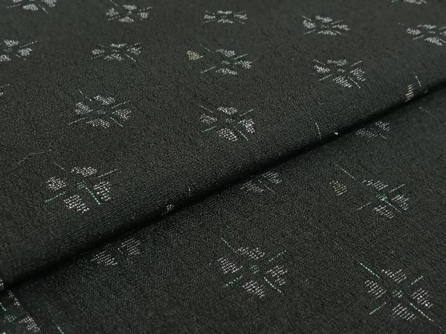 平和屋着物▽結城ちぢみ 単衣 舞花文 黒地 やまと誂製 正絹 逸品 AABG7041jh