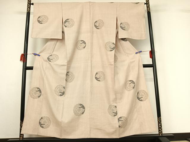 平和屋着物▽本場結城紬 重要無形文化財 単衣 正倉院花文 正絹 逸品 AABG7045jh