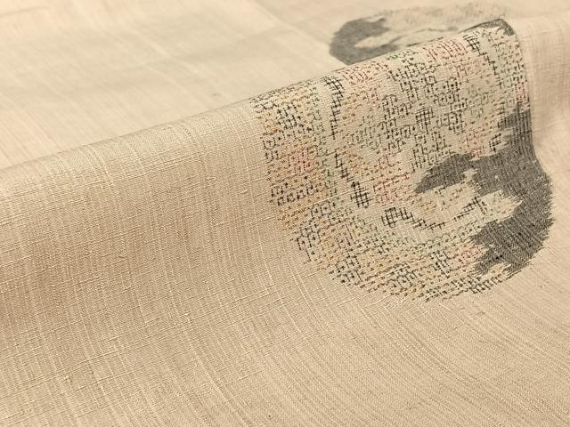 平和屋着物▽本場結城紬 重要無形文化財 単衣 正倉院花文 正絹 逸品 AABG7045jh