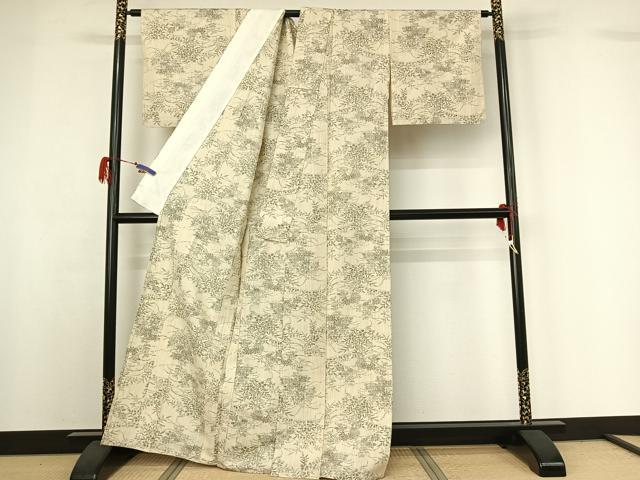 平和屋着物▽上質な紬 単衣 草花文 正絹 逸品 AABG7046jh