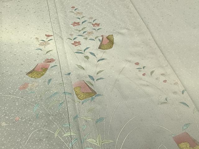 平和屋着物▽岩井半四郎 歌舞伎役者 日本舞踊家 訪問着 単衣 草花文 暈し染め 金彩 正絹 逸品 AABG7059jh