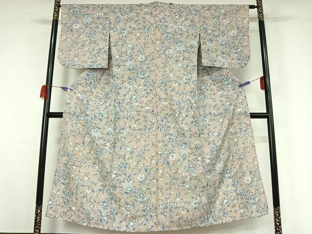 平和屋着物▽小紋 単衣 更紗花文 洗える着物 AABG7065jh