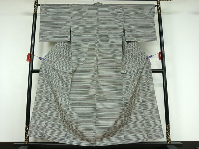 平和屋着物▽上質な紬 単衣 横段文 正絹 逸品 AABG7067jh