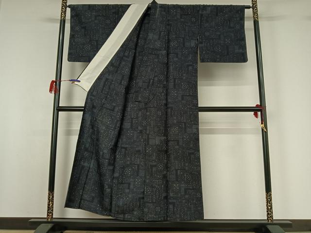 平和屋着物▽上質な紬 単衣 正倉院花文 正絹 逸品 AABG7068jh
