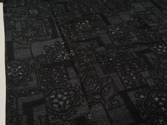 平和屋着物▽上質な紬 単衣 正倉院花文 正絹 逸品 AABG7068jh