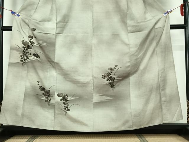 平和屋着物▽訪問着 単衣 紬地 草花文 暈し染め 金彩 正絹 逸品 AABG7069jh