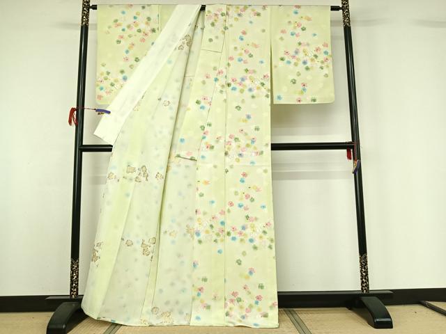 平和屋着物▽上質な小紋 単衣 舞花文 暈し染め 金糸 正絹 逸品 AABG7076jh