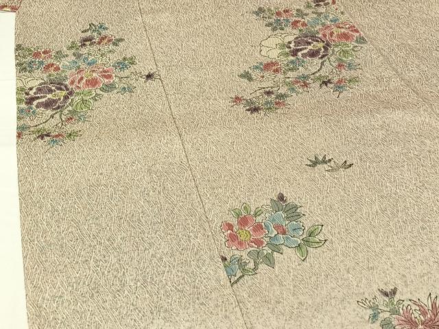平和屋着物▽上質な小紋 単衣 草花文 正絹 逸品 AABG7077jh