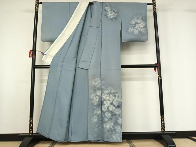 平和屋着物▽訪問着 単衣 手描き 草花文 暈し染め 正絹 逸品 AABG7079jh