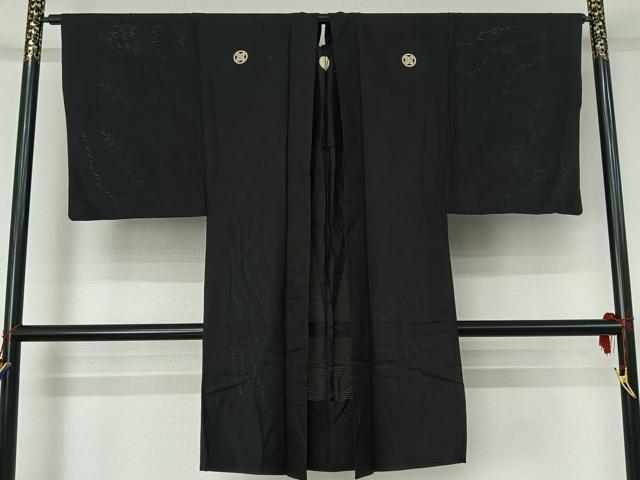 平和屋着物▽男性 羽織 黒紋付 暗黒色 正絹 逸品 AABG7080jh