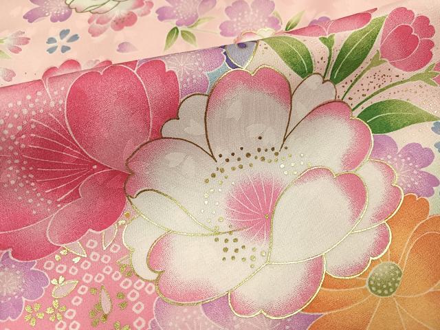 平和屋着物●小振袖 二尺袖 舞花文 暈し染め 金彩 洗える着物 未使用 AABG7085ph