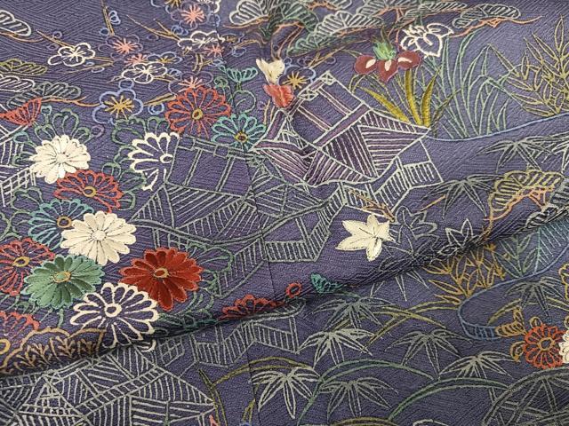 平和屋着物●訪問着 刺繍 松竹梅 風景文 金糸 正絹 逸品 AABG7095ph