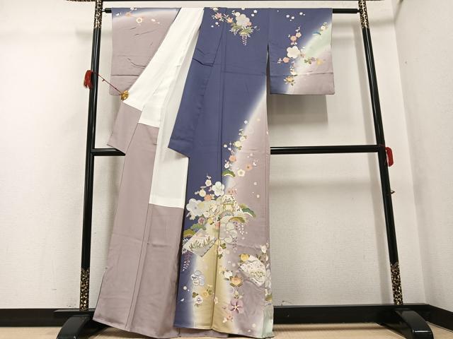 平和屋着物●訪問着 友禅 駒刺繍 御所車花冊子文 暈し染め 金彩 正絹 逸品 AABG7097ph