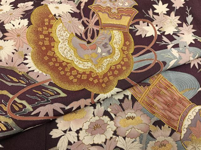 平和屋着物●豪華色留袖 友禅 駒刺繍 松竹梅楽器文 金彩 正絹 逸品 AABG7119ph