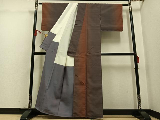 平和屋着物●上質な紬 間道 正絹 逸品 未使用 AABG7123ph