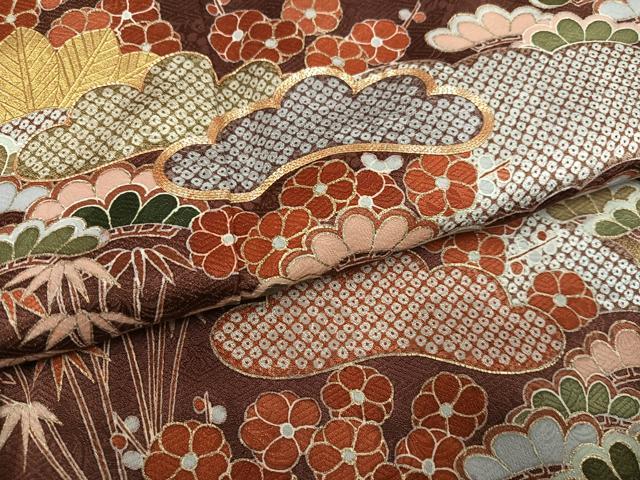平和屋着物●豪華色留袖 駒刺繍 松竹梅 金彩 反端付き 正絹 逸品 AABG7127ph