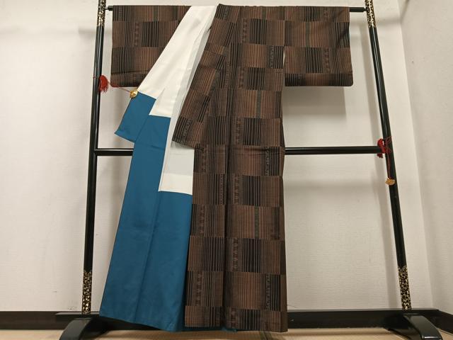 平和屋着物●本場大島紬 一元絣 変わり市松 正絹 逸品 AABG7130ph
