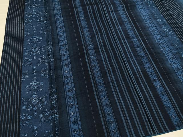 平和屋着物●上質な小紋 作家物 紬地 藍 更紗間道 正絹 逸品 AABG7135ph