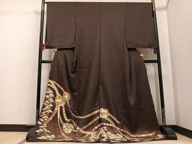 平和屋着物●色留訪問着 駒刺繍 群れ鶴草花文 金彩 丹後ちりめん 仮絵羽 正絹 逸品 未使用 AABG7137ph