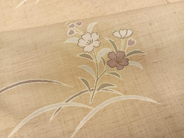 平和屋着物●訪問着 友禅 紬地 草花文 金彩 正絹 逸品 AABG7138ph