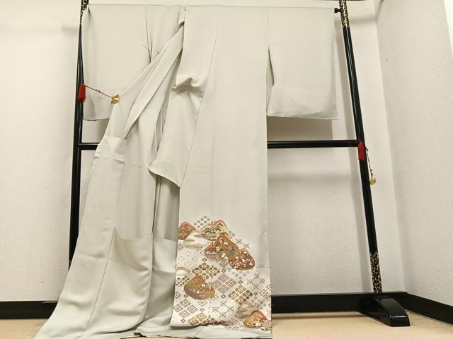 平和屋着物●色留訪問着 友禅 駒刺繍 松竹梅貝合わせ文 金彩 丹後ちりめん 仮絵羽 正絹 逸品 未使用 AABG7143ph