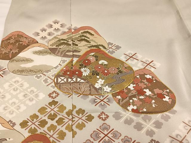平和屋着物●色留訪問着 友禅 駒刺繍 松竹梅貝合わせ文 金彩 丹後ちりめん 仮絵羽 正絹 逸品 未使用 AABG7143ph