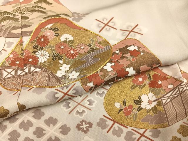 平和屋着物●色留訪問着 友禅 駒刺繍 松竹梅貝合わせ文 金彩 丹後ちりめん 仮絵羽 正絹 逸品 未使用 AABG7143ph