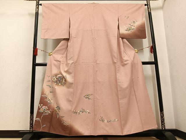 平和屋着物●訪問着 友禅 作家物 紬地 更紗文 暈し染め 金銀彩 正絹 逸品 AABG7153ph