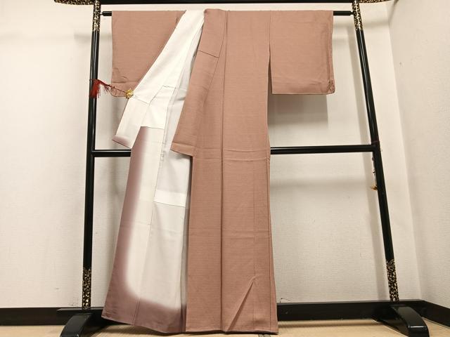 平和屋着物●上質な色無地 作家物 葉光 横縞地紋 丁子茶色 正絹 逸品 AABG7159ph