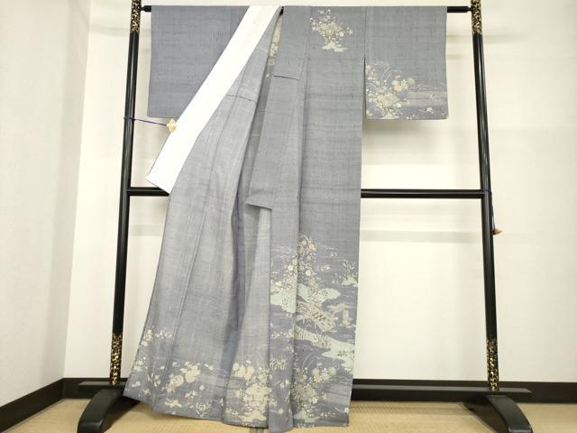平和屋着物▽染織の名門 しょうざん 生紬 訪問着 単衣 風景文 正絹 逸品 AABG7202ck