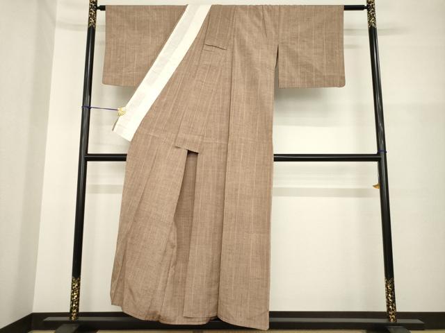 平和屋着物▽上質な紬 単衣 縞 正絹 逸品 AABG7203ck