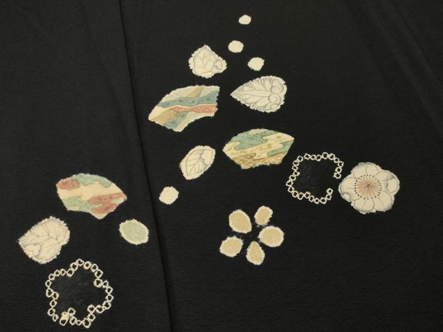 平和屋着物▽訪問着 単衣 辻が花 地紙花文 黒地 正絹 逸品 AABG7208ck