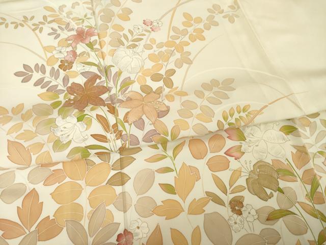 平和屋着物▽訪問着 単衣 友禅 刺繍 草花文 金彩 正絹 逸品 AABG7215ck