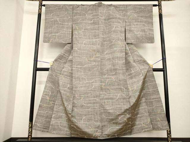 平和屋着物▽上質な紬 単衣 幾何学文様 正絹 逸品 AABG7217ck