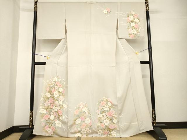 平和屋着物▽訪問着 単衣 草花文 正絹 逸品 AABG7218ck