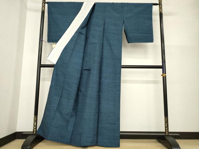 平和屋着物▽上質な紬 単衣 市松文様 正絹 逸品 未使用 AABG7221ck