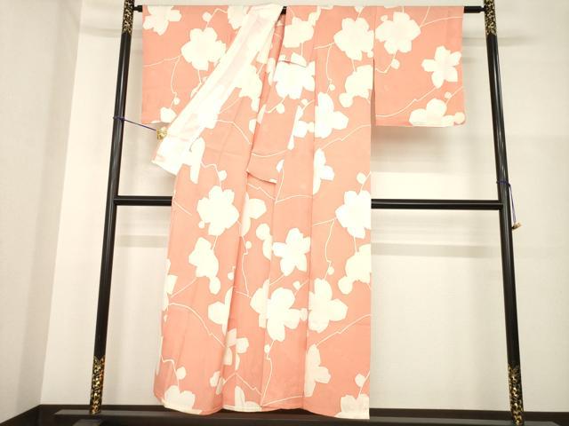 平和屋着物▽上質な小紋 単衣 地紋起こし 枝花文 正絹 逸品 AABG7222ck