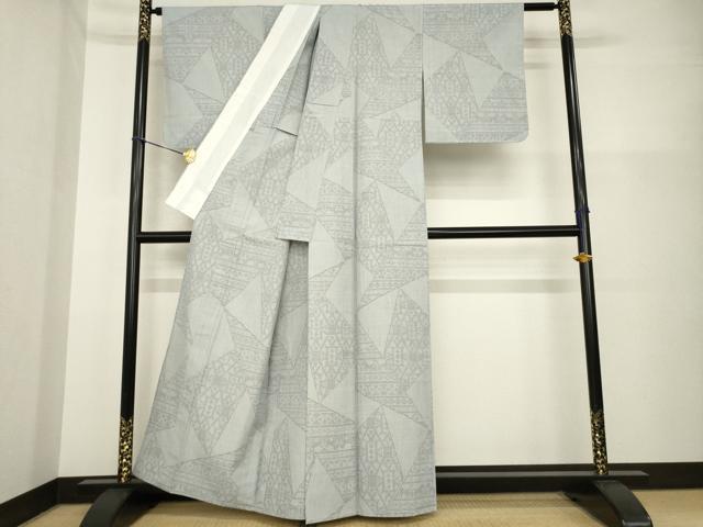 平和屋着物▽結城紬 単衣 80亀甲 割付き花文 正絹 逸品 AABG7225ck