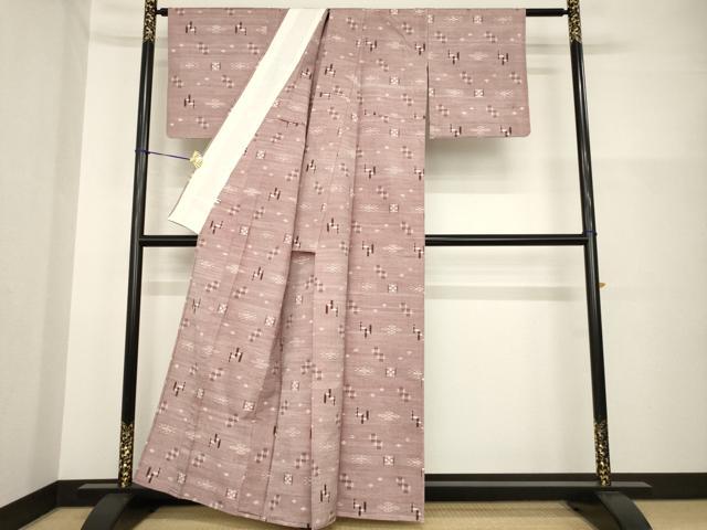 平和屋着物▽上質な紬 単衣 琉球絣文様 正絹 逸品 AABG7230ck