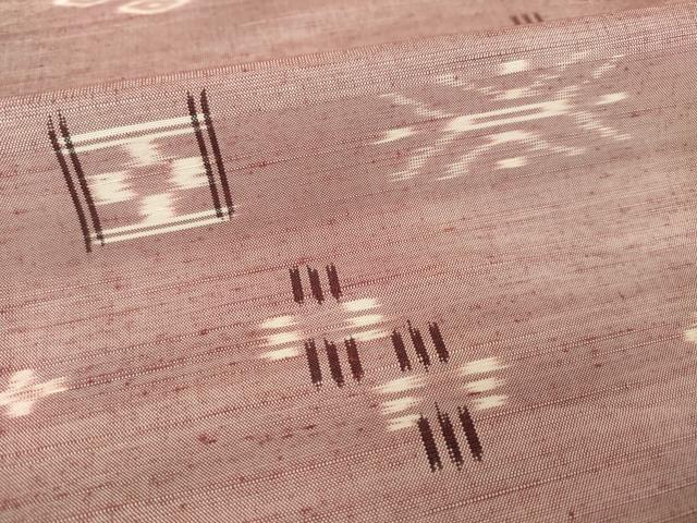 平和屋着物▽上質な紬 単衣 琉球絣文様 正絹 逸品 AABG7230ck