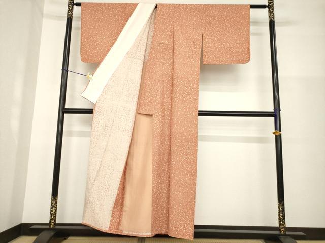 平和屋着物▽上質な小紋 単衣 紬地 花唐草文 正絹 逸品 AABG7231ck