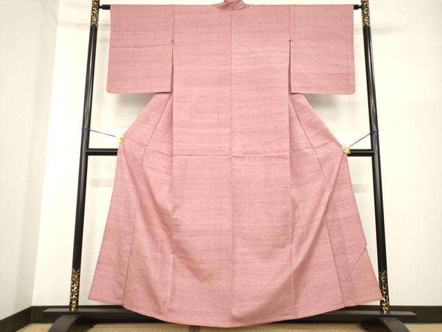 平和屋着物▽上質な紬 色無地 単衣 蘇芳香色 正絹 逸品 AABG7233ck