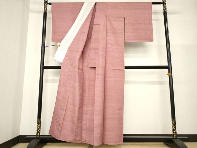 平和屋着物▽上質な紬 色無地 単衣 蘇芳香色 正絹 逸品 AABG7233ck