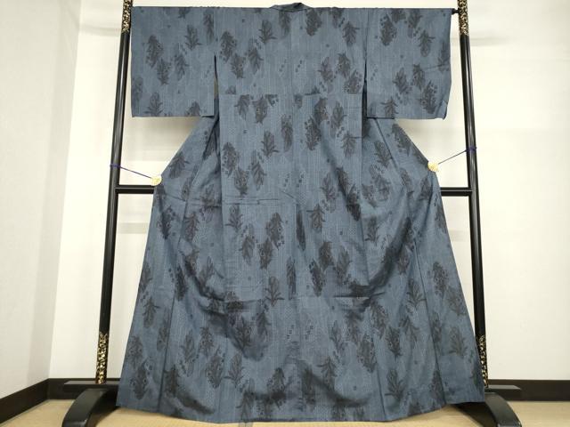 平和屋着物▽上質な紬 単衣 草花文 正絹 逸品 AABG7241ck