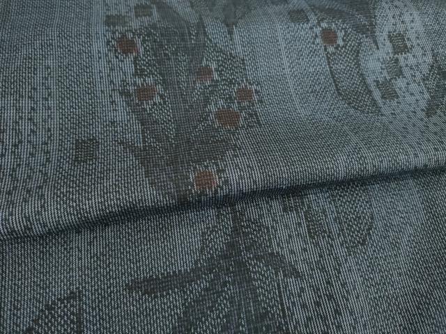 平和屋着物▽上質な紬 単衣 草花文 正絹 逸品 AABG7241ck