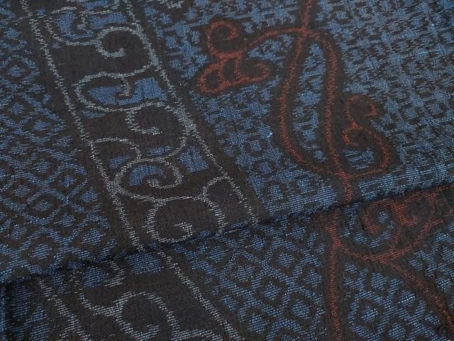 平和屋着物▽結城ちぢみ 単衣 短冊唐草文 逸品 AABG7244ck