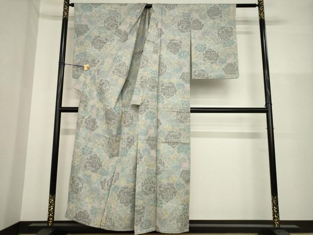 平和屋着物▽上質な紬 単衣 花尽くし 正絹 逸品 AABG7245ck