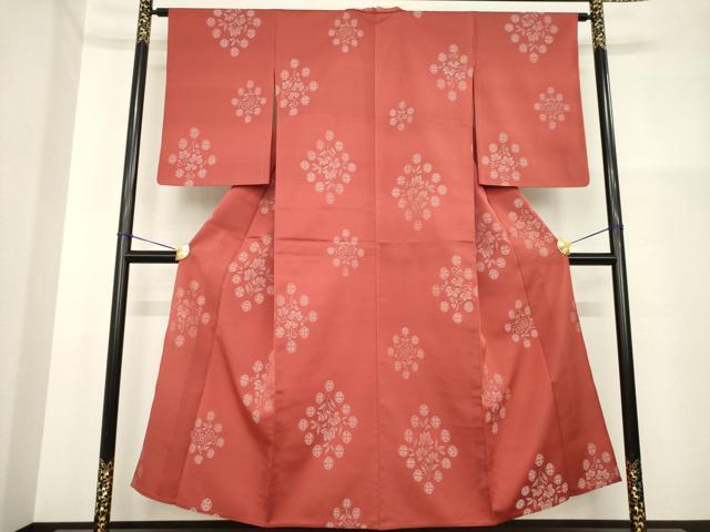 平和屋着物▽上質な紬 単衣 花菱文 正絹 逸品 AABG7254ck
