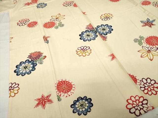 平和屋着物▽上質な小紋 単衣 型染め 舞花文 正絹 逸品 AABG7255ck